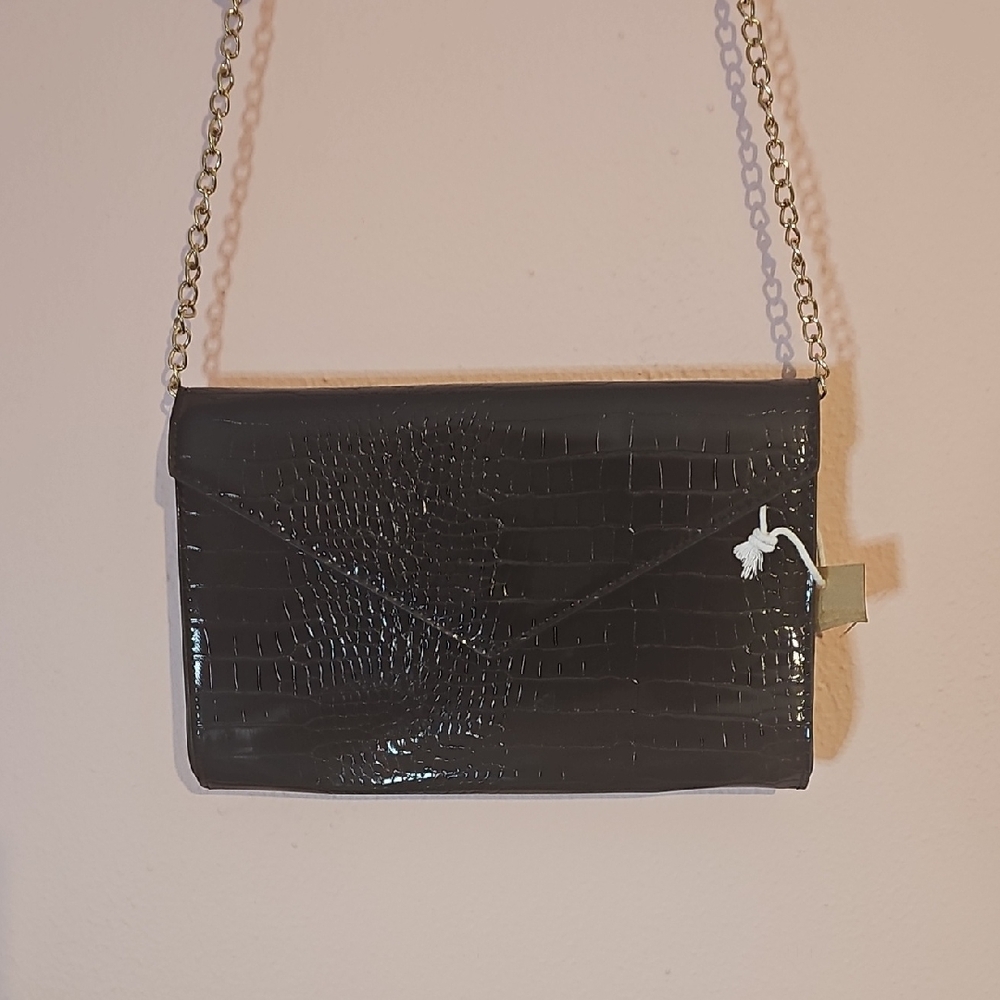 Elegant Black Croc-Embossed Clutch